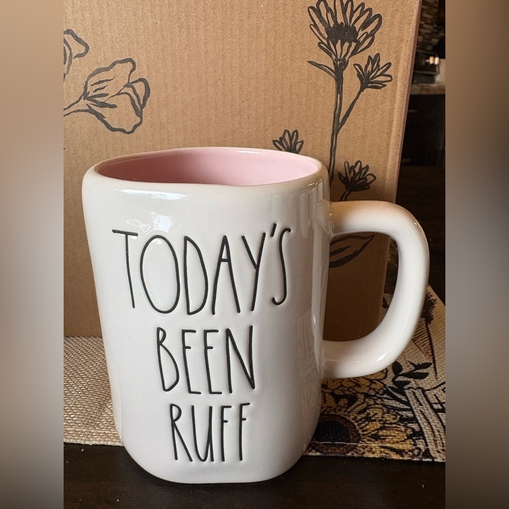 Rae Dunn Cream and Pink 'Today's Been Ruff' Mug